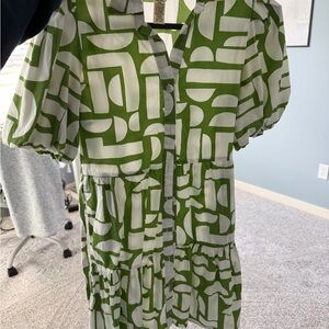 Jessica Simpson Green and White Geometric Mini Dress